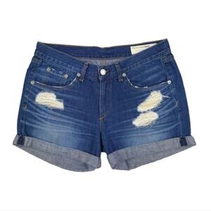 Rag & Bone Rolled Cuff Distressed Denim Shorts Freeport Medium Wash